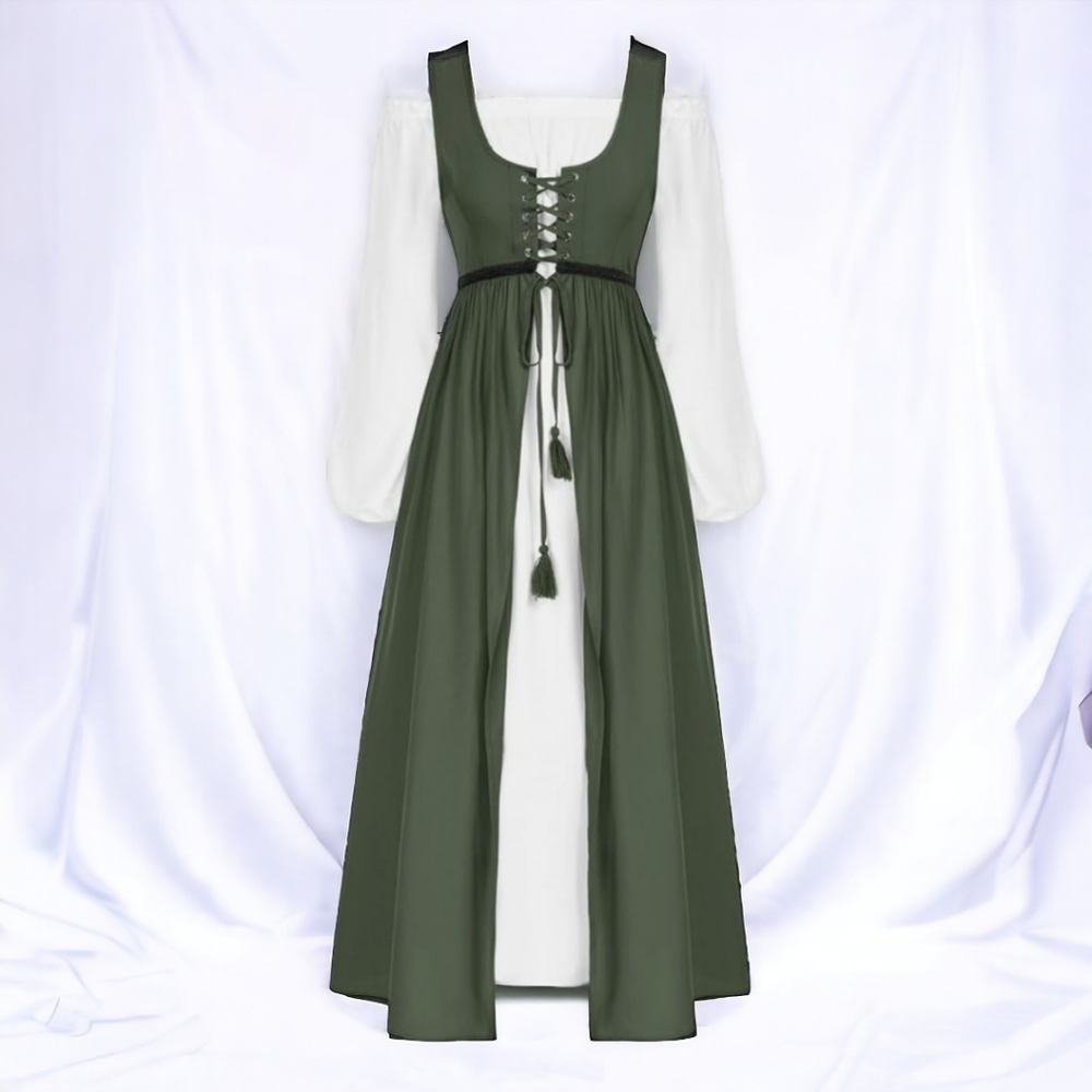 Renaissance Peasant Medieval Women’s Long Dress & Sleeves Scarlet Darkness  XLg